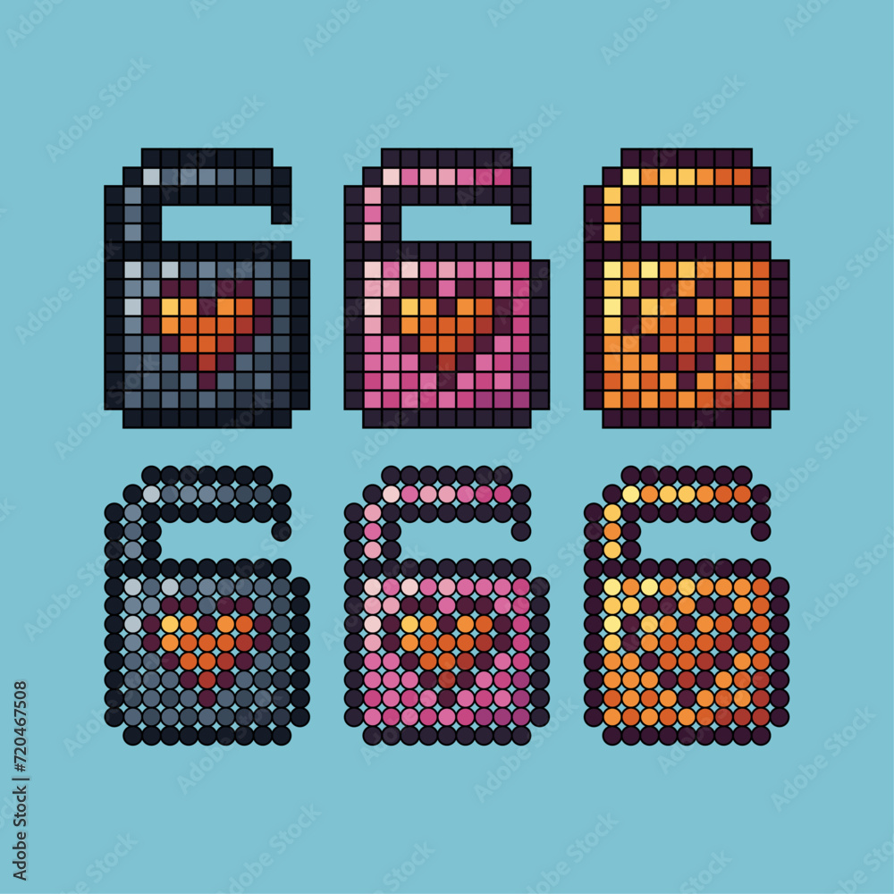 Poster Pixel art stroke sets love padlock icon with variation color. padlock  icon on pixelated style. 8bits perfect for game asset or design asset element for your game design. Simple pixel art icon asset.