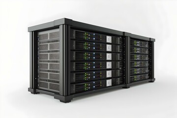 Modern data center rack isolated on white. high-performance computing infrastructure. ideal for technology concepts. AI