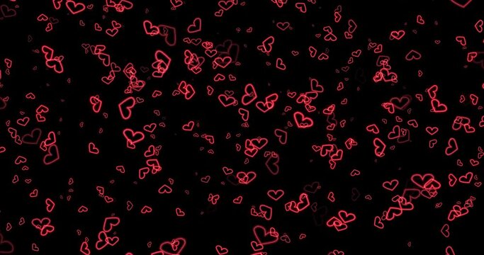 Abstract effect material of outlined red glowing heart particles (black background) Image for Valentine's Day, Anniversary, Mother's Day, Marriage.