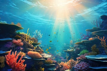 Obraz na płótnie Canvas Tropical sea underwater fishes on coral reef. Aquarium oceanarium wildlife colorful marine panorama landscape nature snorkel diving, coral reef and fishes