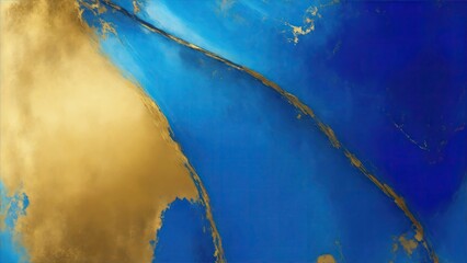Abstract Blue and gold painting background, brush texture, gold texture
