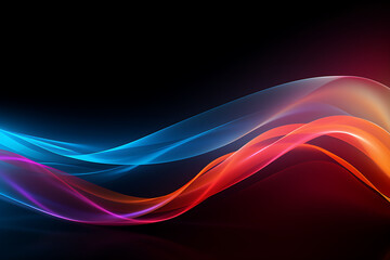 Abstract dark background with flowing Shiny colorful waves over dark background. 