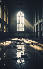 Sunbeam in Abandoned Building - vertical - obrazy, fototapety, plakaty