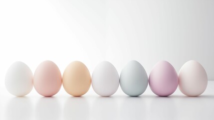 Minimalist Easter Eggs in Soft Pastel Colors on Clean White Background with Subtle Shadows, Creating a Serene and Peaceful Atmosphere for Easter Celebration