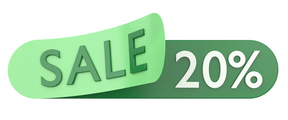 Twenty percent sale. 20% sale. 3D illustration.
