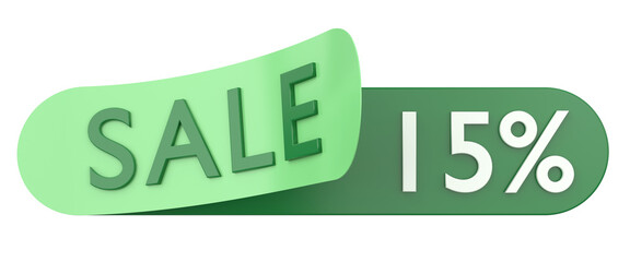 Fifteen percent sale. 15% sale. 3D illustration.