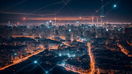 Urban Twilight: A captivating city skyline emerges as day transitions into night, showcasing the dynamic beauty of city lights against the dusk sky