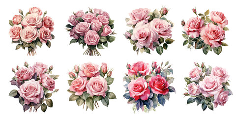 Bouquet of roses painted with watercolors