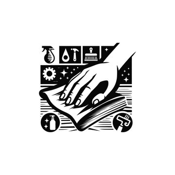 Hand holding a cloth wiping a surface icon