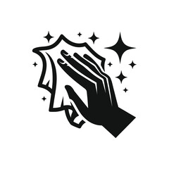 Hand holding a cloth wiping a surface icon