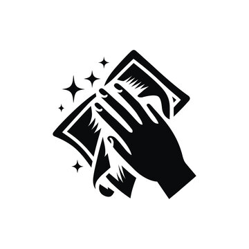 black hand cleaning surface with cloth clip art preview