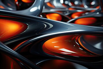 An abstract image of intricate and geometric shapes made of reflective metal, creating a visually...