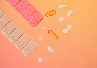 Healthy lifestyle and many pills. Health care.