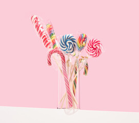 Colored lollipops in different shapes and colors. Idea of festive mood and gifts.