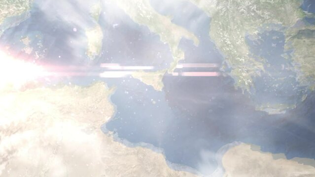 Zoom in from space and focus on Modica, Italy. 3D Animation. Background for travel intro. Elements of this image furnished by NASA
