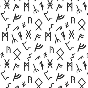 Abstract grunge pattern of runes on a white background. Vector illustration.