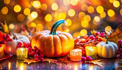 Background with pumpkins and flowers theme Thanksgiving and Halloween
