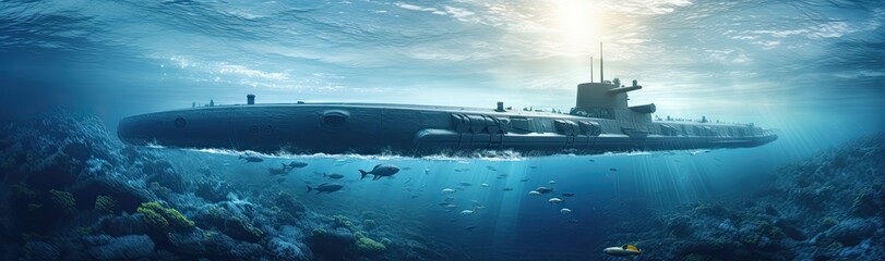 A military submersible deployed in oceanic waters.