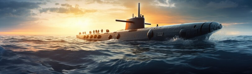 A military submersible deployed in oceanic waters. - obrazy, fototapety, plakaty