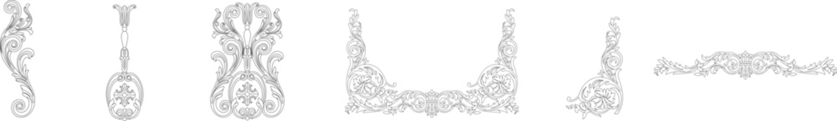 Set of vintage baroque ornament, corner. Retro pattern antique style acanthus. Decorative design element filigree calligraphy vector. - stock vector	