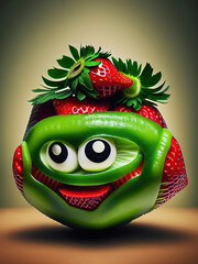 strawberries with eyes, in the style of distorted and exaggerated human figures, Ai generated - 720478785