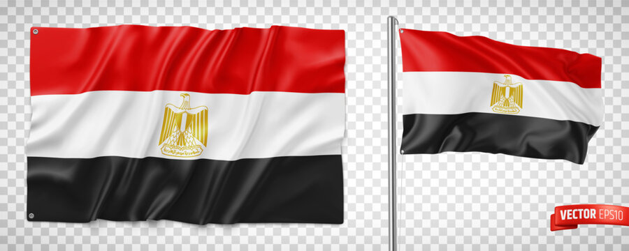 Vector realistic illustration of Egypt flags on a transparent background.