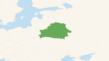 Green Belarus Territory On White and Blue World Map
