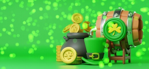 St. Patrick's Day background with bokeh lights. 3d illustration