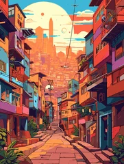 Fotobehang Illustration of Medellín Colombia Travel Poster in Colorful Flat Digital Art Style © CG Design