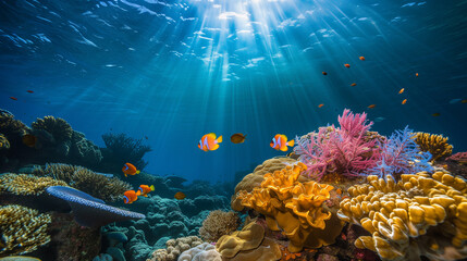 Colorful coral reef under the sea - obrazy, fototapety, plakaty