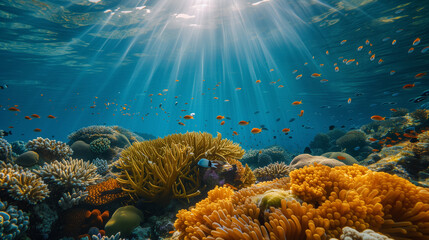 Colorful coral reef under the sea - obrazy, fototapety, plakaty