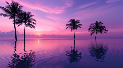 Fototapeta premium Infinity pool with sea view and violet sky