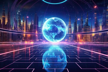 Metaverse digital world, Metaverse digital world cyberspace background, neon colorful global world in cyberspace, Ai generated