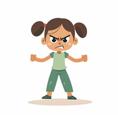 Angry little girl, with a disgruntled face on a white background