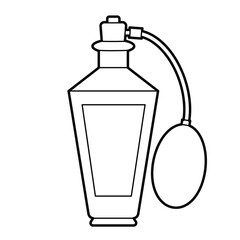Vintage perfume bottle on white background. Black-and-white outline Illustration, design elements.