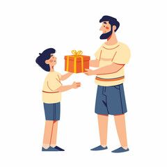 Dad gives a gift to his son for a birthday party Christmas on a white background