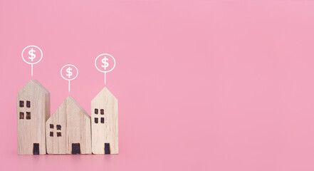 Miniature house and Dollar coin icons. The concept of price of house, Property investment, House...