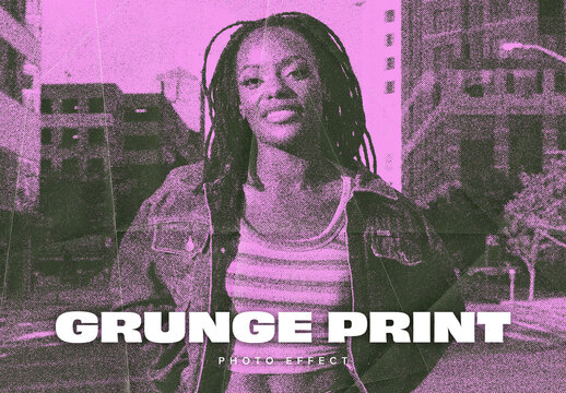 Pink Grunge Print Photo Effect Mockup