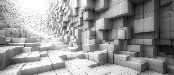 Abstract Monochrome Cubes Corridor