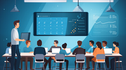 Illustration of a business meeting with a group of people.