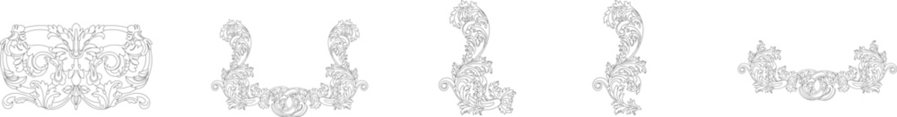Set of vintage baroque ornament, corner. Retro pattern antique style acanthus. Decorative design element filigree calligraphy vector. - stock vector	
