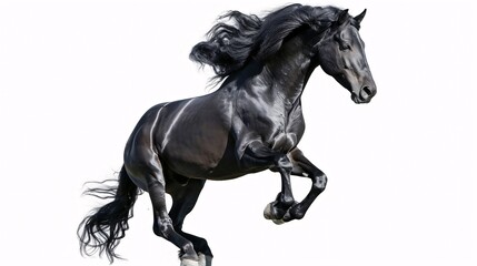 Obraz na płótnie Canvas A solitary ebony stallion standing tall against a blank canvas.