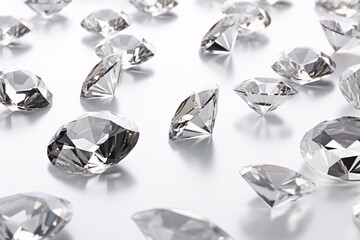 Glimpse of variously shaped and sized diamonds on bright backdrop with shading. - obrazy, fototapety, plakaty