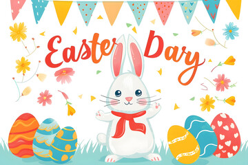 Obraz premium Easter bunny and easter egg greeting card with text 