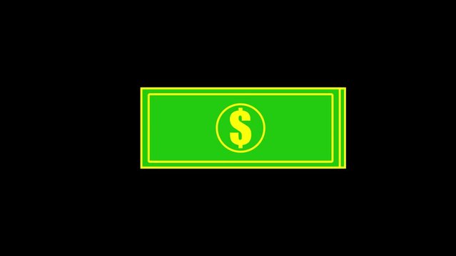 Stack of green dollar bills animated on a black background.