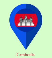 Flag Of Cambodia, Cambodia flag, National flag of Cambodia. map pin flag of Cambodia.