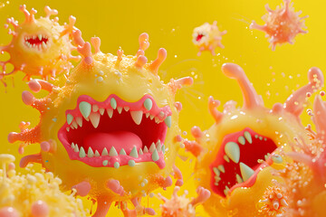 3d cell Angry coronavirus cartoon character. Virus monster with evil look