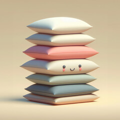 Pile of Cartoon Pillows. 3D Cartoon Clay Illustration on a light background.