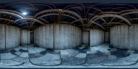 equirectangular panorama 360 degrees dark bunker interior grungy underground