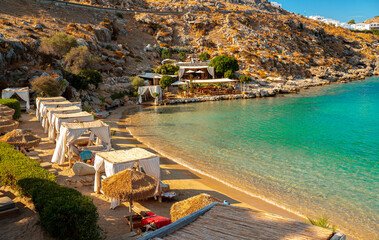 Secluded Agios Pavlos beach in Saint Paul's Bay in Rhodes.